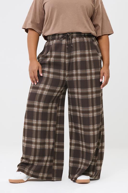 Chocolate Brown Check Wide Leg Trousers